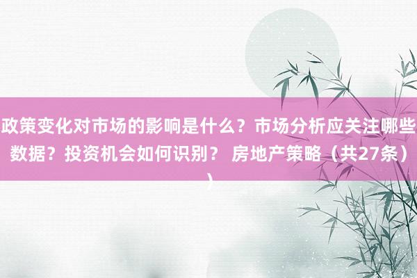 政策变化对市场的影响是什么？市场分析应关注哪些数据？投资机会如何识别？ 房地产策略（共27条）