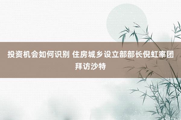 投资机会如何识别 住房城乡设立部部长倪虹率团拜访沙特