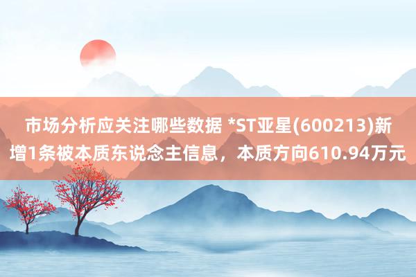 市场分析应关注哪些数据 *ST亚星(600213)新增1条被本质东说念主信息，本质方向610.94万元