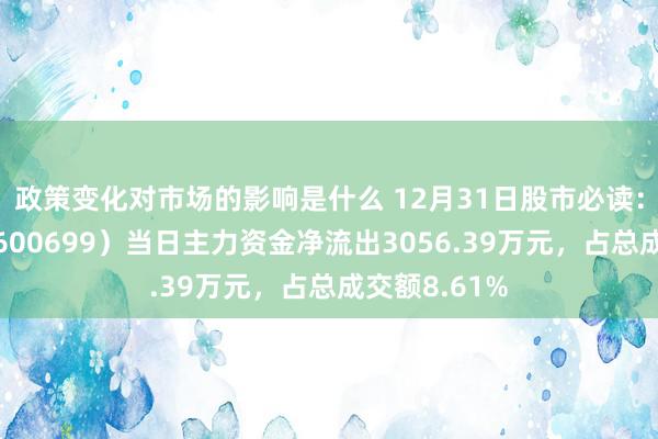 政策变化对市场的影响是什么 12月31日股市必读：均胜电子（600699）当日主力资金净流出3056.39万元，占总成交额8.61%