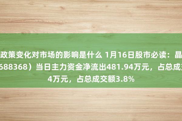 政策变化对市场的影响是什么 1月16日股市必读：晶丰明源（688368）当日主力资金净流出481.94万元，占总成交额3.8%