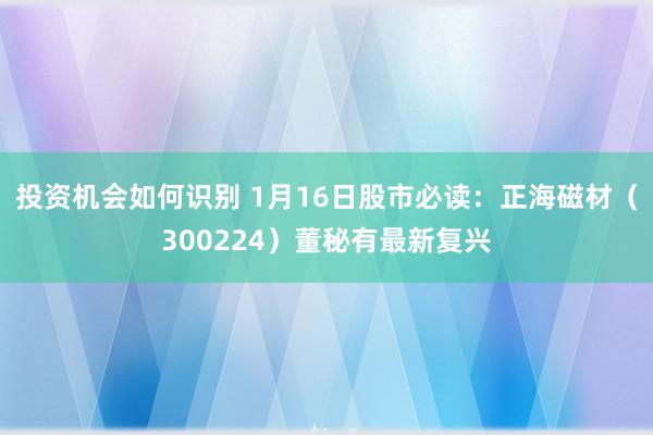 投资机会如何识别 1月16日股市必读：正海磁材（300224）董秘有最新复兴