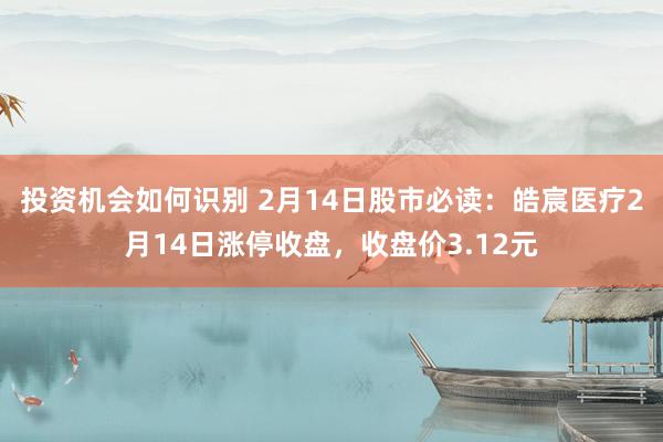 投资机会如何识别 2月14日股市必读：皓宸医疗2月14日涨停收盘，收盘价3.12元