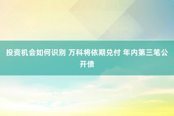 投资机会如何识别 万科将依期兑付 年内第三笔公开债