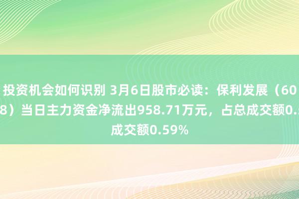 投资机会如何识别 3月6日股市必读：保利发展（600048）当日主力资金净流出958.71万元，占总成交额0.59%